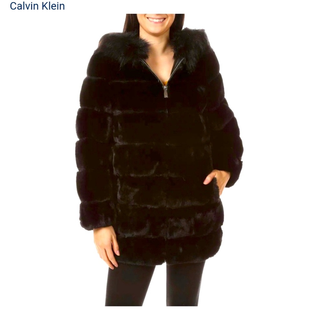 Calvin Klein hooded faux fur jacket XL
